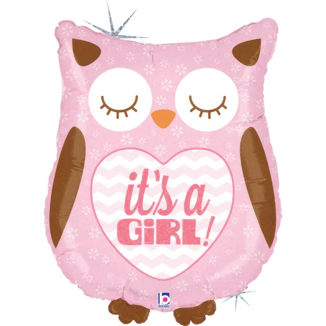 shape-folienballon-eule-it-s-a-girl-66-cm-holografisch image 1