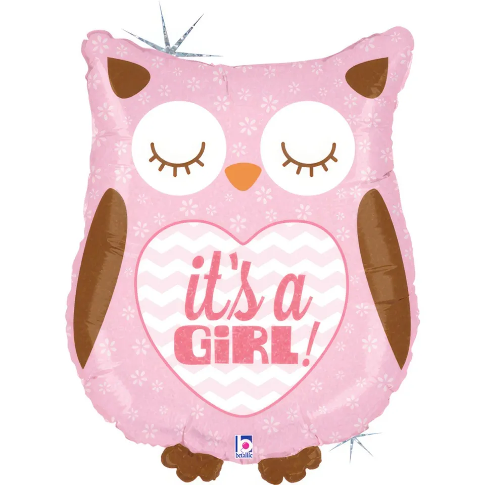 shape-folienballon-eule-it-s-a-girl-66-cm-holografisch image 1