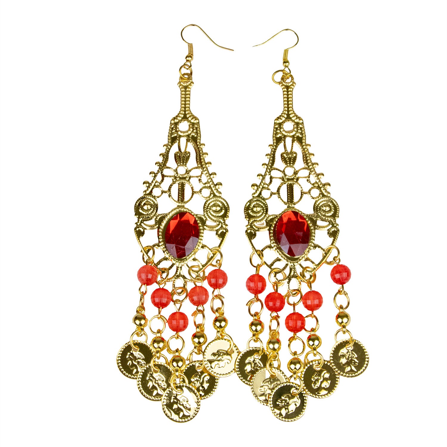 das-kost-mland-ohrringe-m-nzen-perlen-gold-rot-edelstein image 1