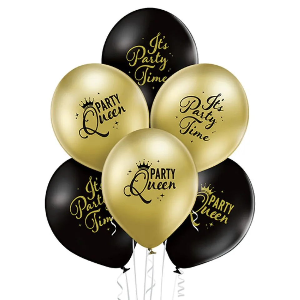 das-kost-mland-party-queen-luftballon-schwarz-gold-6-stk image 1