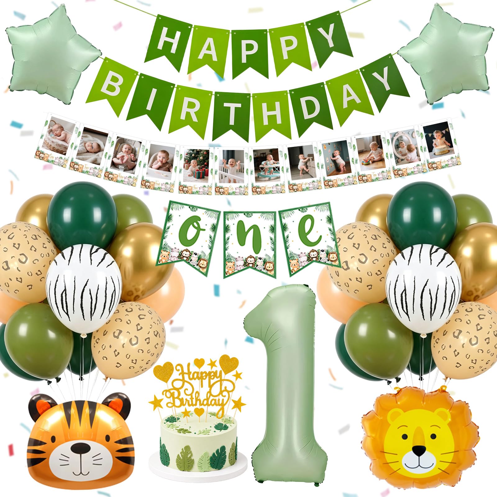 heitoyi-wild-one-deko-1-geburtstag-gr-n-safari-set image 1