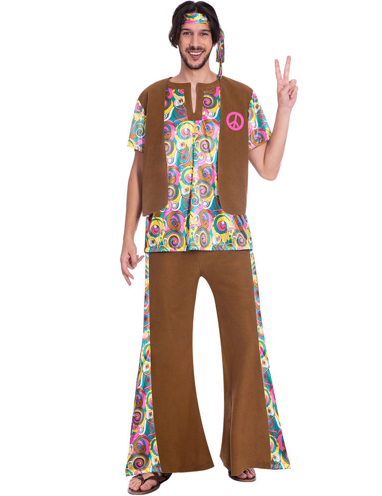 das-kost-mland-herren-hippie-kost-m-psychedelic-braun-3tlg image 4