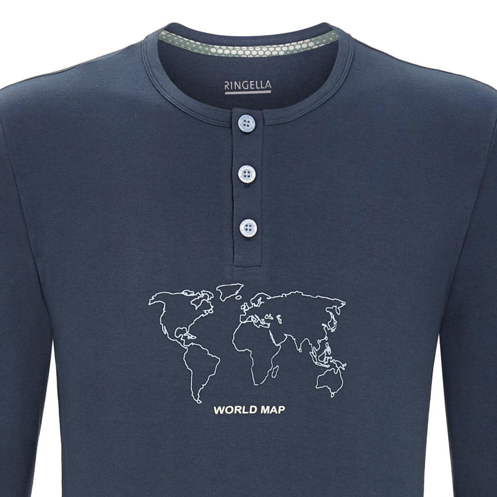 ringella-herren-pyjama-world-map-2541201-dark-petrol-baumwolle image 2