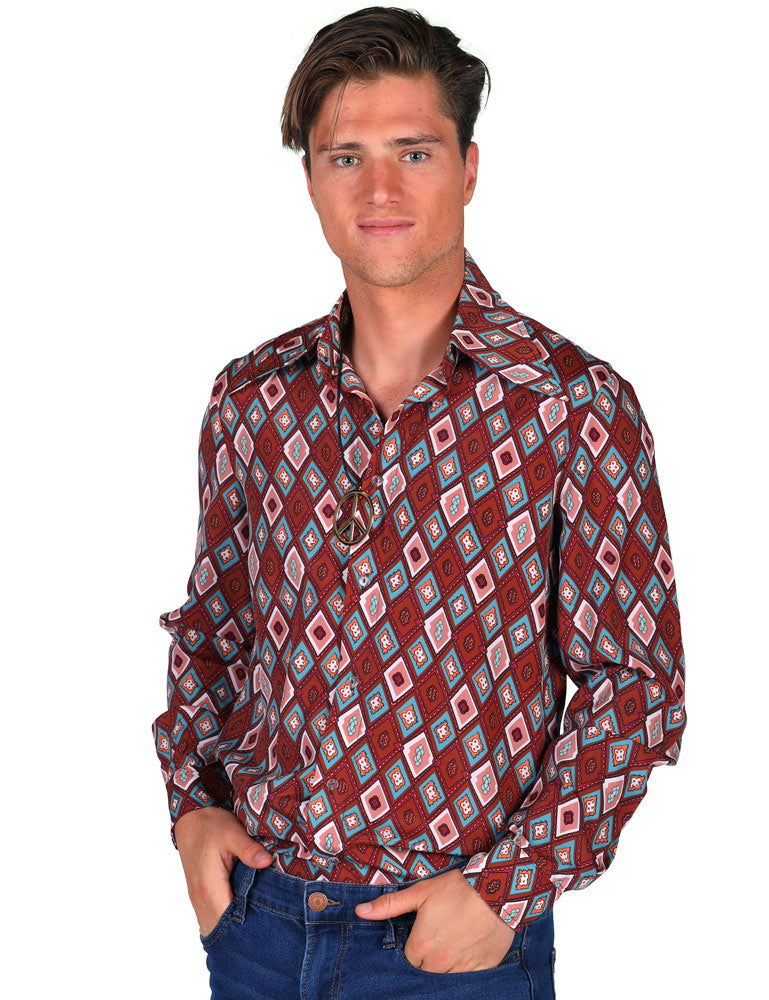 das-kost-mland-vintage-retro-herren-hemd-braun-70er-hippie-party image 1