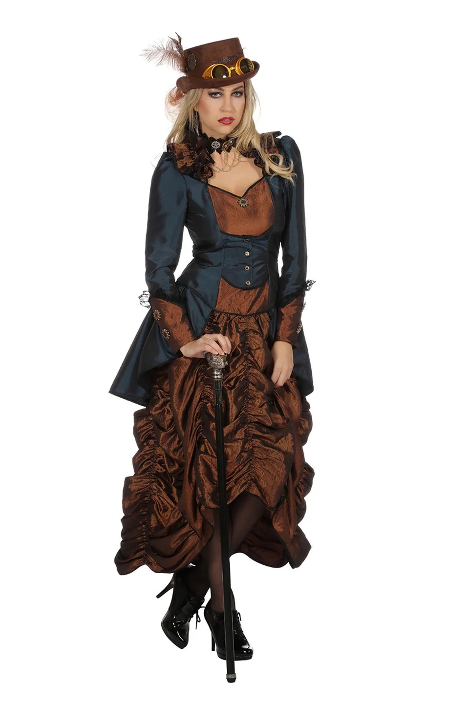 steampunk-lady-blue-kost-m-kleid-damen-blau-braun-320341 image 1