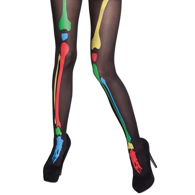 das-kost-mland-print-skelett-knochen-strumpfhose-bunt image 1