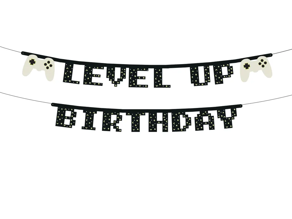 das-kost-mland-dekorationen-banner-level-up-birthday-girlande-2m image 1