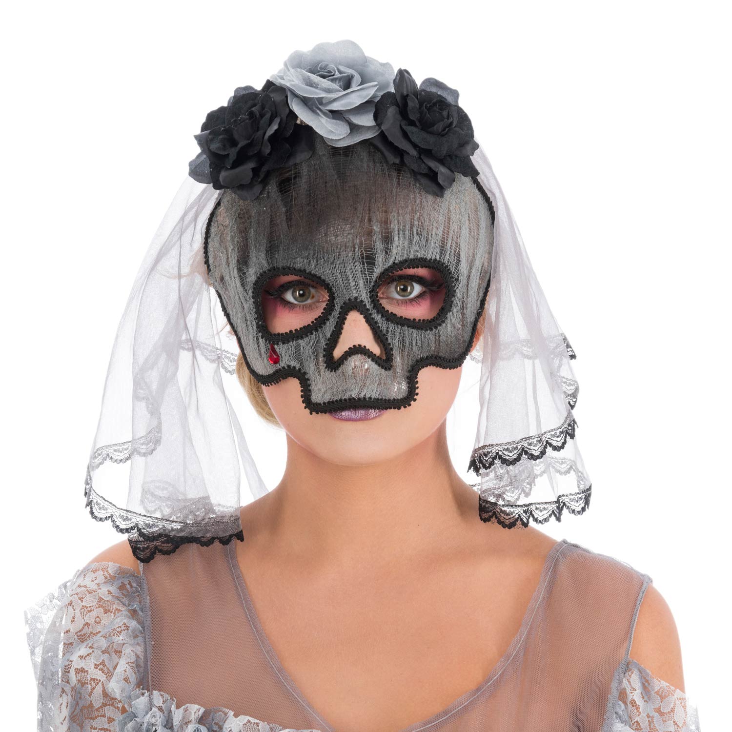 das-kost-mland-accessoires-maske-geisterbraut-day-of-dead-grau image 1