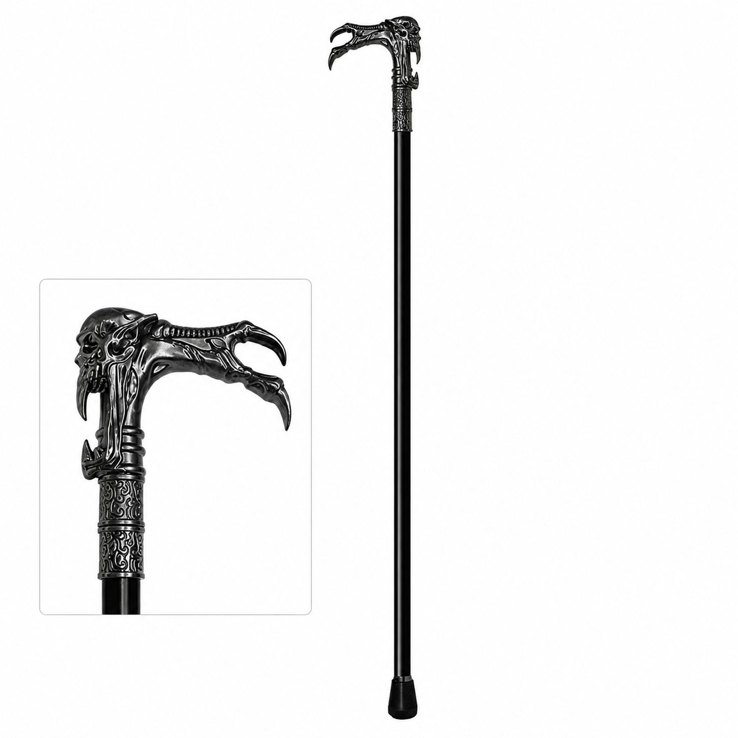 das-kost-mland-gehstock-totenkopf-kralle-metall-schwarz-silber-91cm image 2