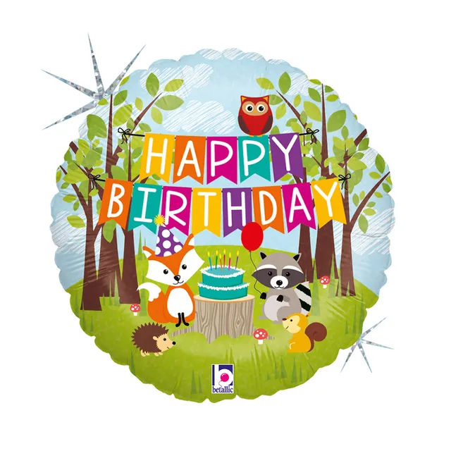 das-kost-mland-woodland-happy-birthday-folienballon-46-cm image 1