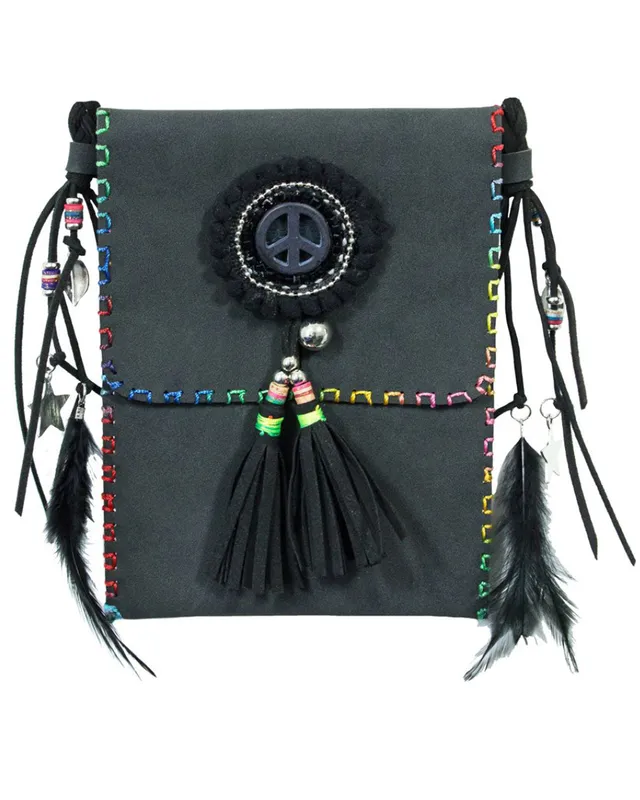das-kost-mland-ethno-umh-ngetasche-tasche-federn-schwarz image 1