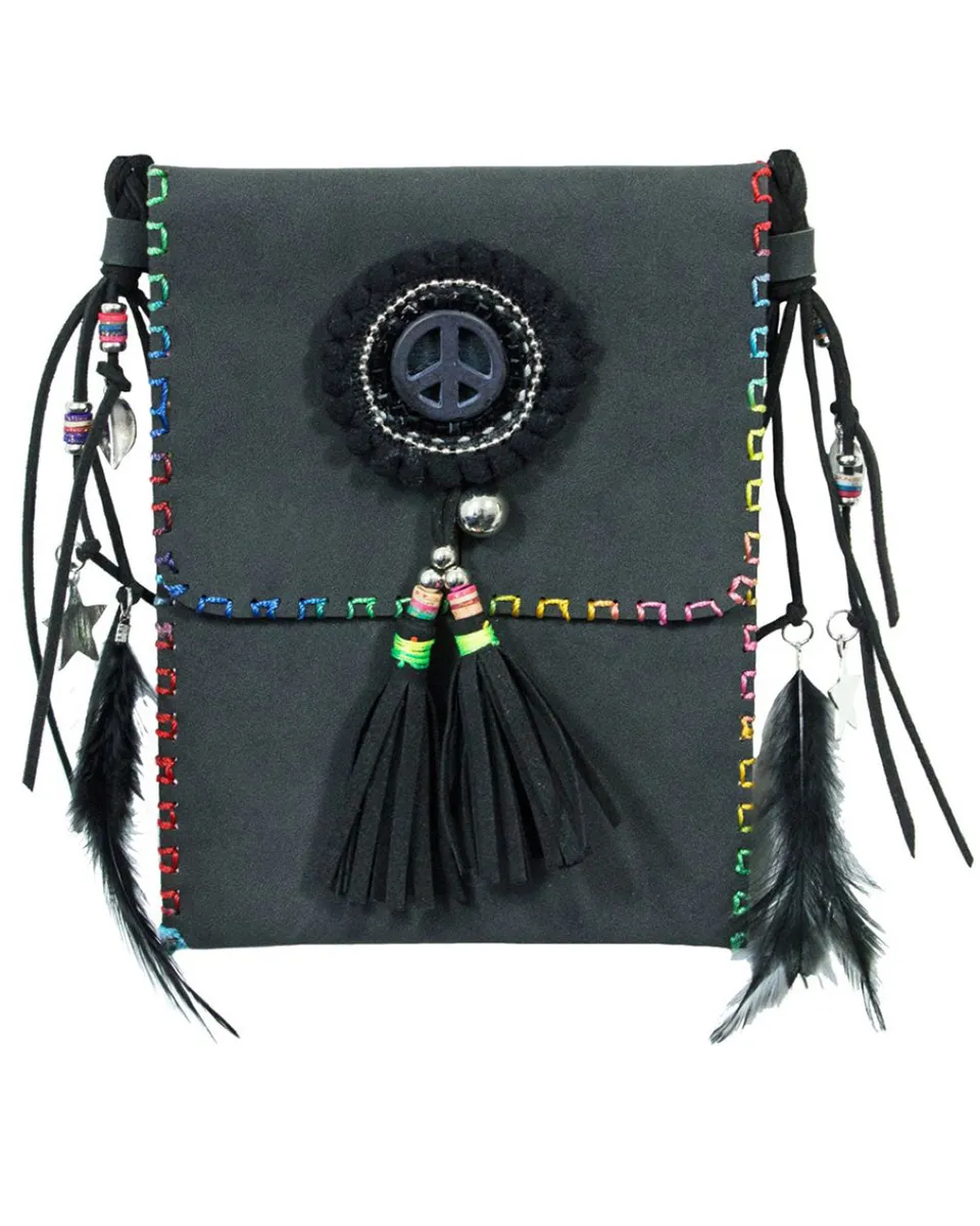 das-kost-mland-ethno-umh-ngetasche-tasche-federn-schwarz image 1