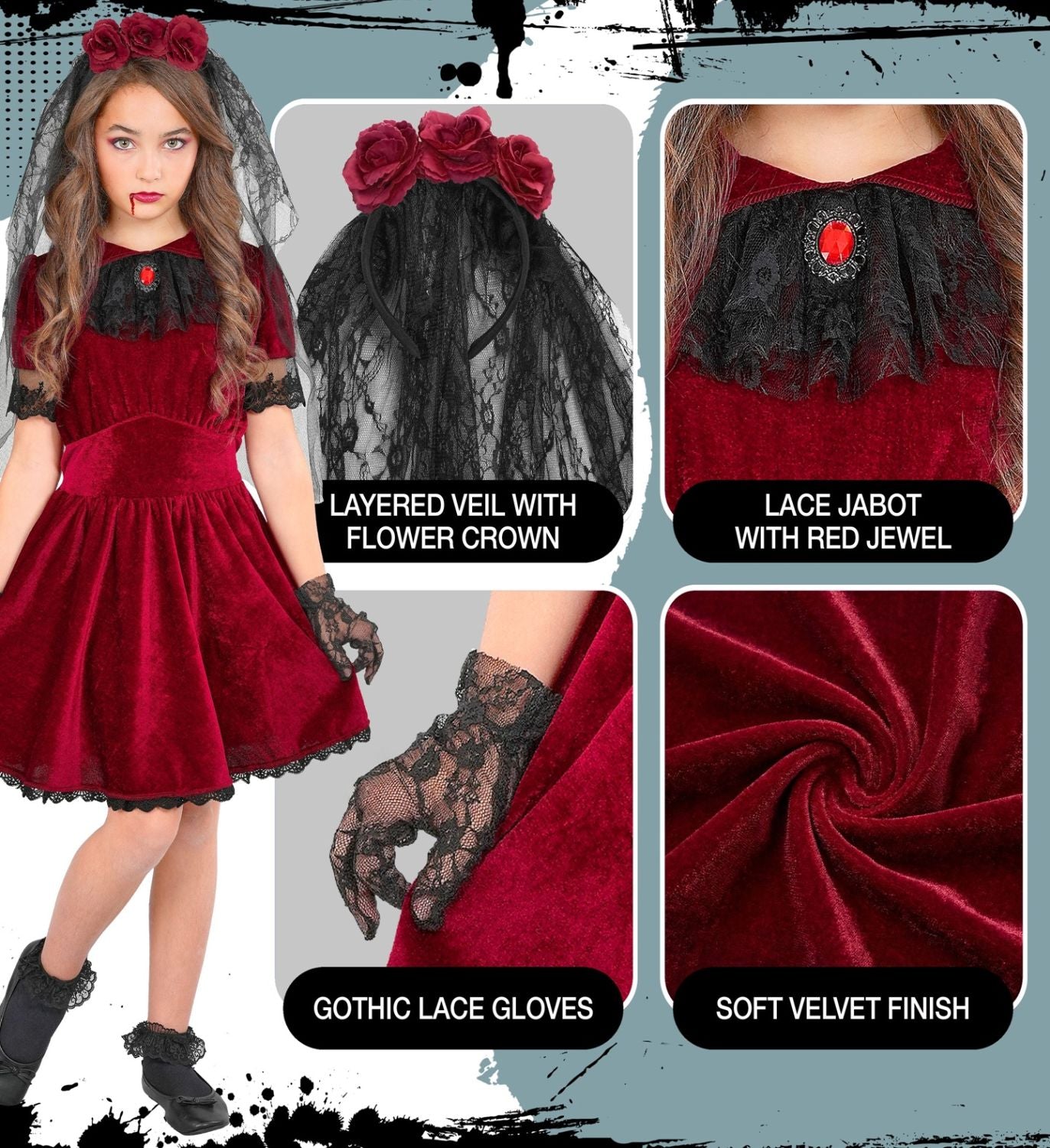 das-kost-mland-gothische-vampirbraut-m-dchenkost-m-kleid-rot-128 image 6