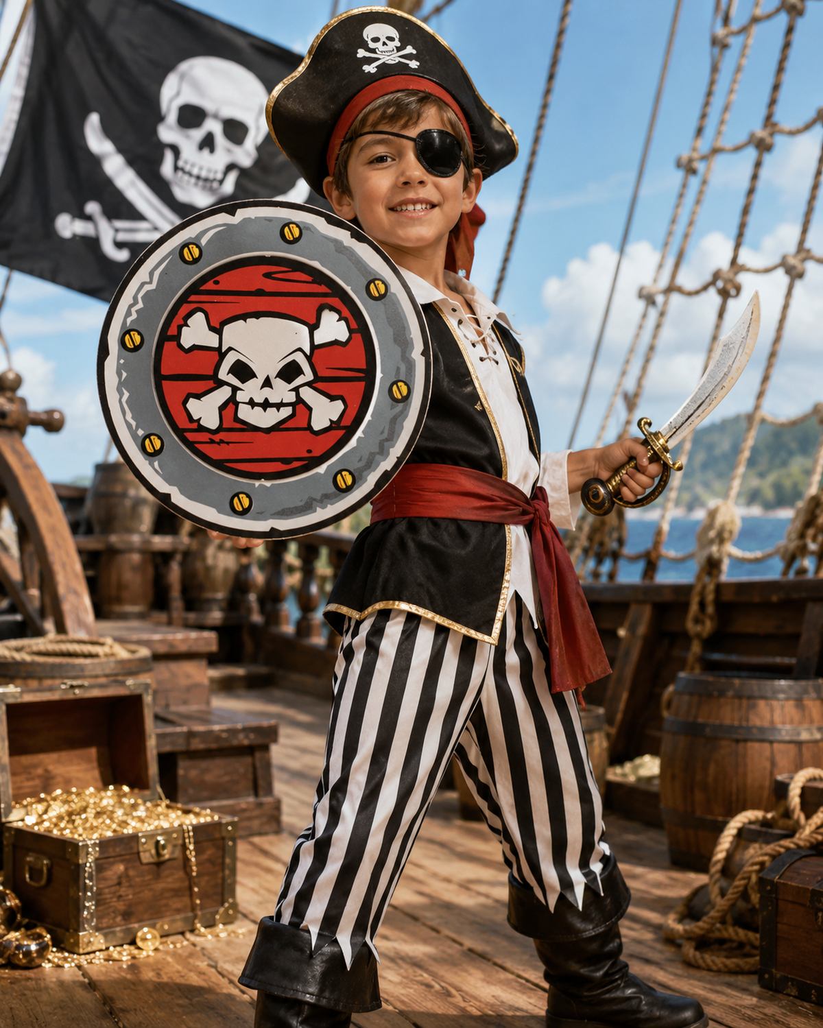 piraten-schild-schaumstoff-totenkopf-rund-33-cm-grau-rot image 4