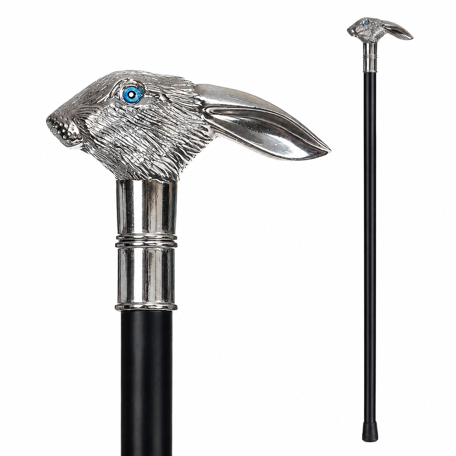 das-kost-mland-gehstock-hasenkopf-metall-schwarz-silber-93-cm image 1