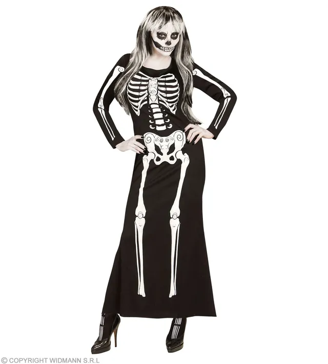 das-kost-mland-damen-skelett-girl-kost-m-kleid-schwarz-gr-l image 1