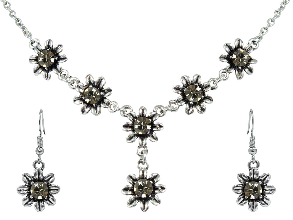das-kost-mland-blumen-collier-mit-ohrh-ngern-black-diamond-halskette image 1