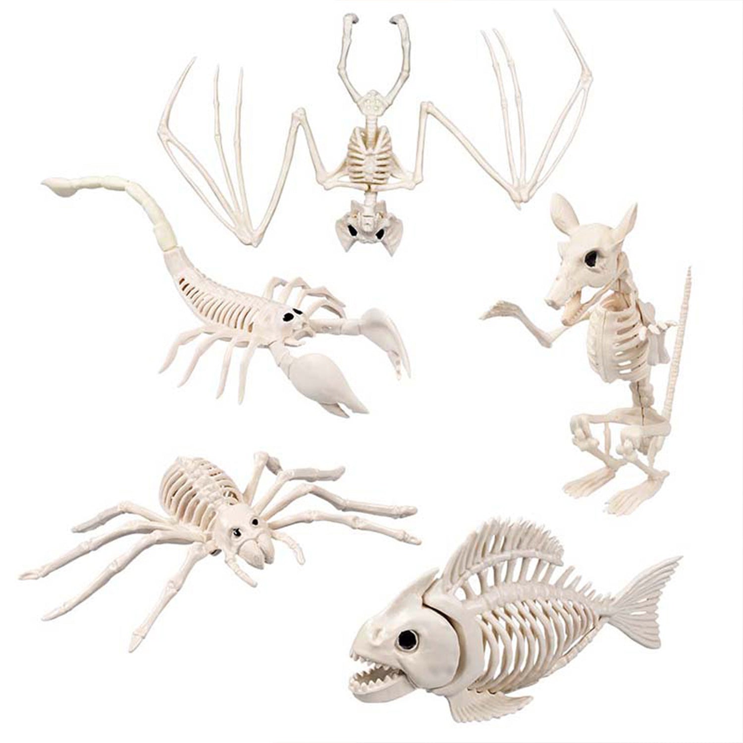 skelett-tiere-5er-set-beige-halloween-deko-kunststoff image 1