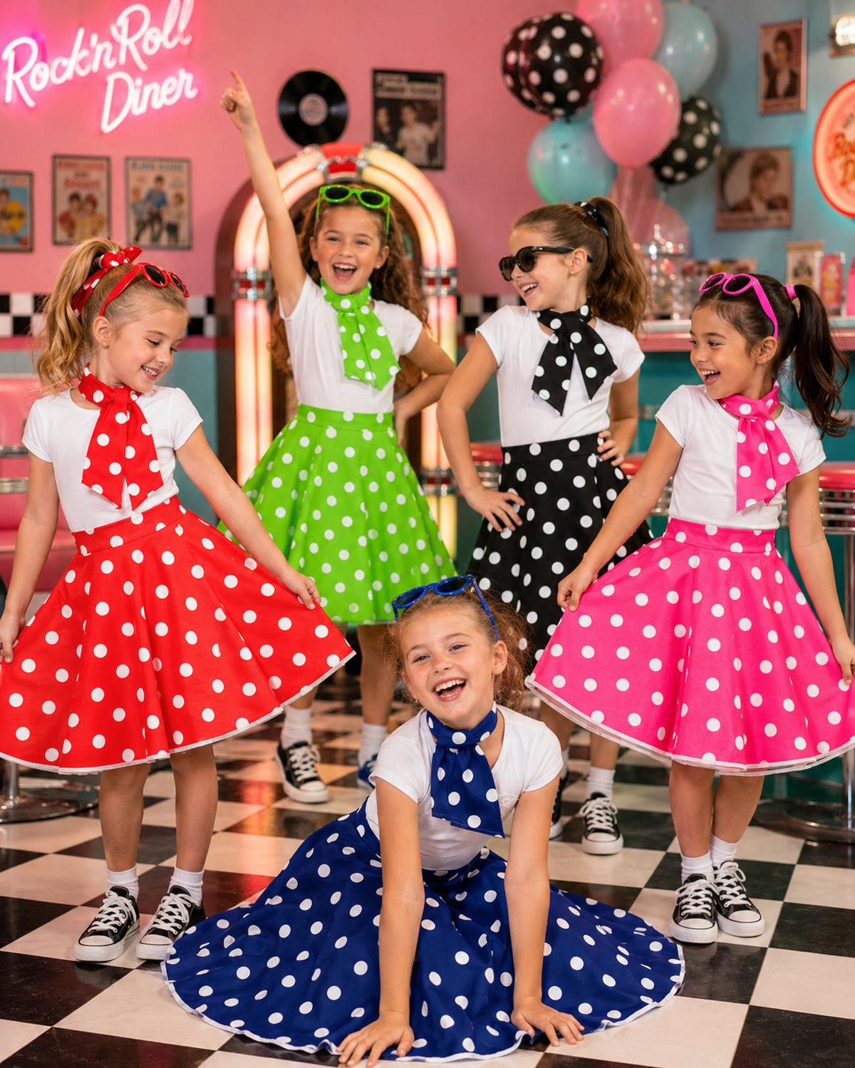 das-kost-mland-accessoires-50er-jahre-tellerrock-halstuch-kinder-schwarz-wei image 4