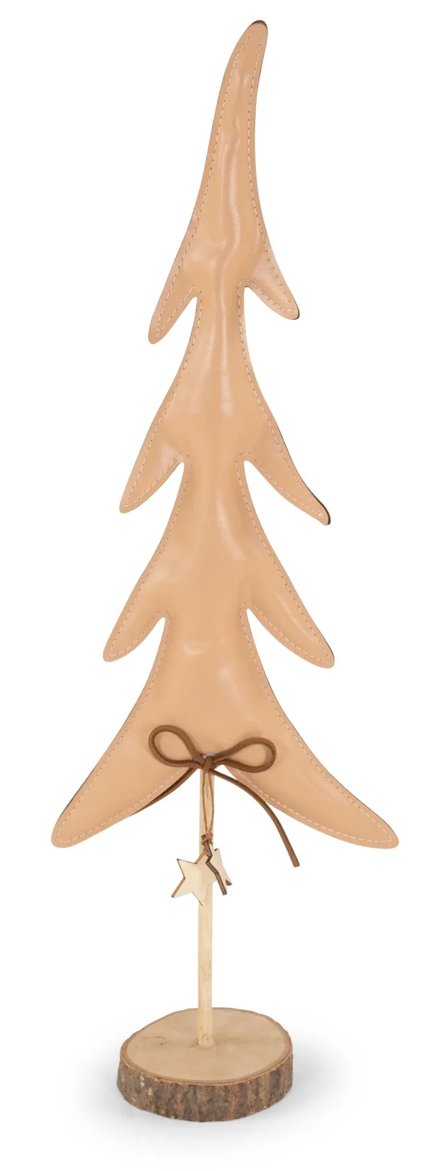 das-kost-mland-deko-weihnachtsbaum-holz-leder-hellbraun-50cm image 1