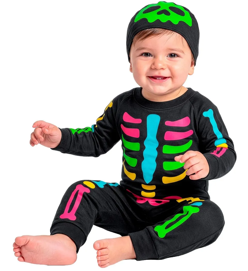 das-kost-mland-jungen-buntes-skelett-babykost-m-mit-m-tze image 1