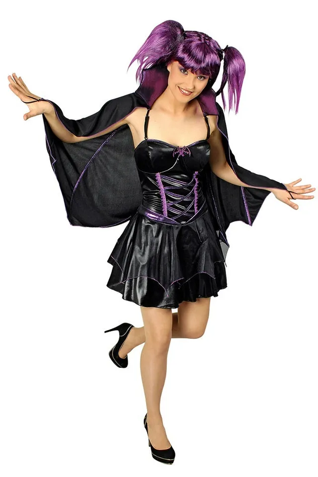 das-kost-mland-damen-fledermaus-hexen-kost-m-schwarz-lila-36-38 image 1