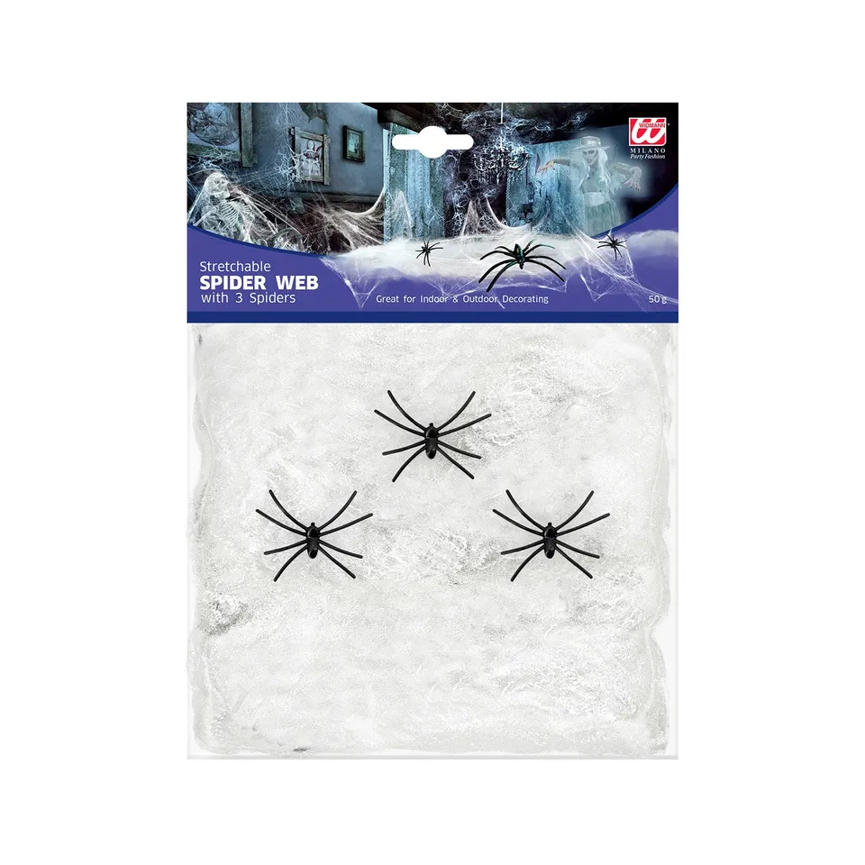 das-kost-mland-halloween-spinnennetz-wei-50g-mit-3-spinnen image 1