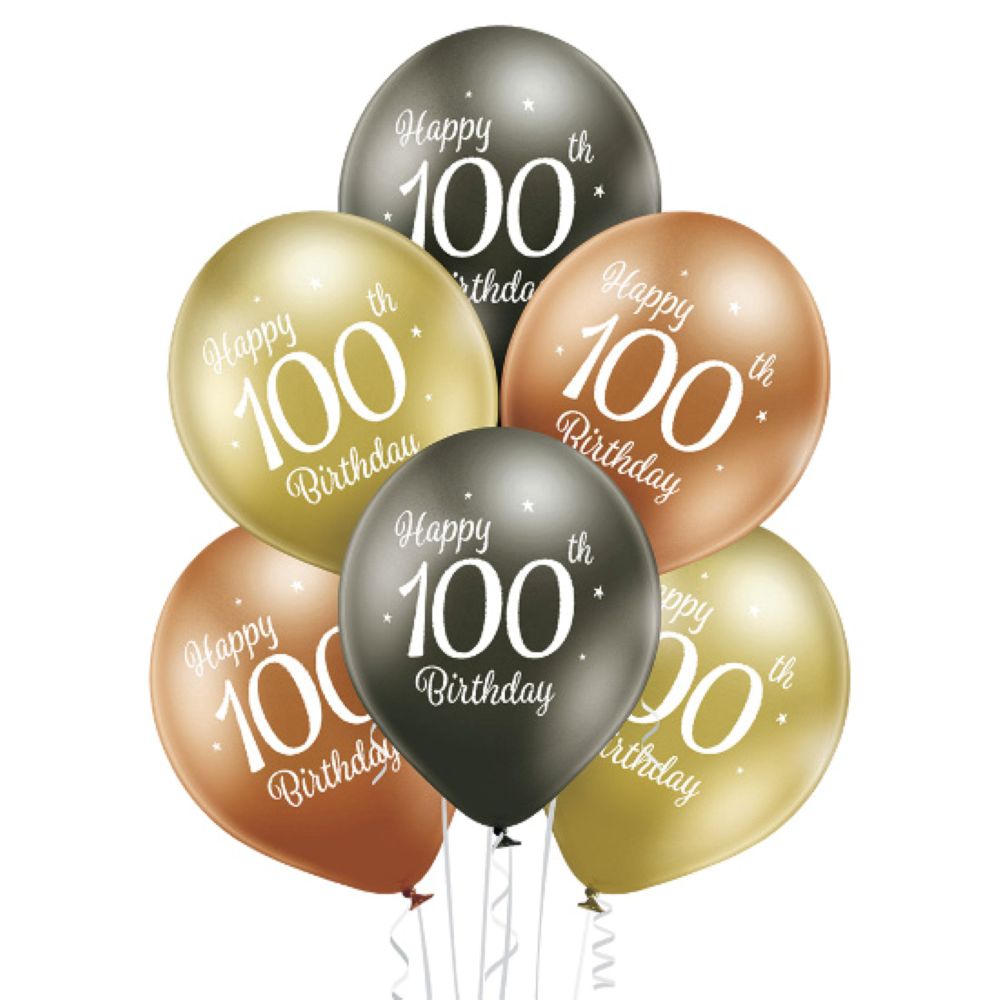 das-kost-mland-dekorationen-luftballon-30cm-happy-100th-birthday-6stk image 1