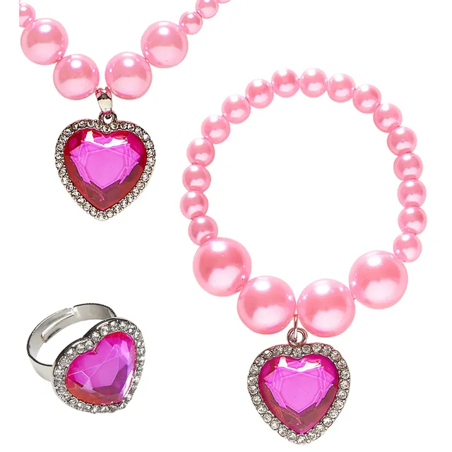 das-kost-mland-schmuckset-perlen-rosa-kette-ohrringe-ring image 1