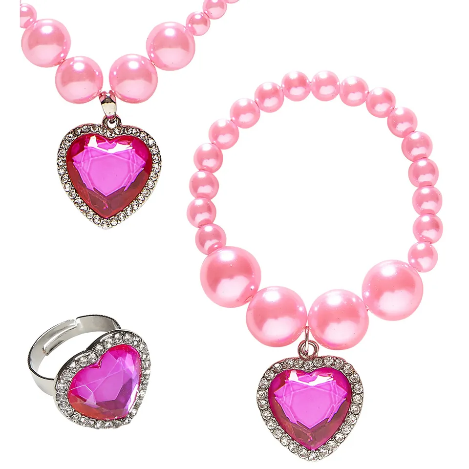 das-kost-mland-schmuckset-perlen-rosa-kette-ohrringe-ring image 1
