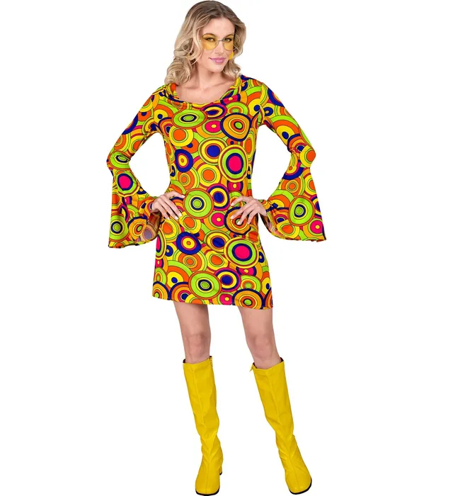 das-kost-mland-damen-yellow-circles-70er-kleid-mehrfarbig-m image 1