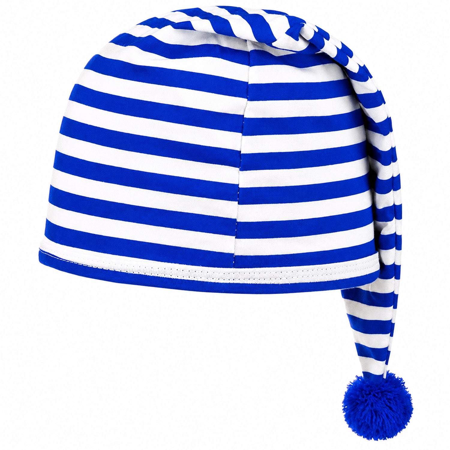 das-kost-mland-kinder-schlafm-tze-baumwolle-blau-wei-bommel image 1