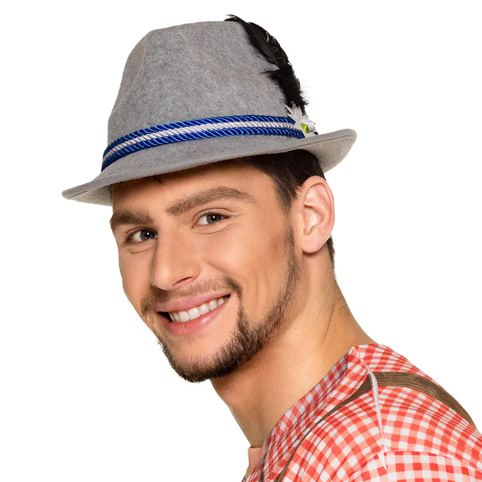 das-kost-mland-accessoires-bierfest-hut-grau-blau-trachtenhut-feder image 1