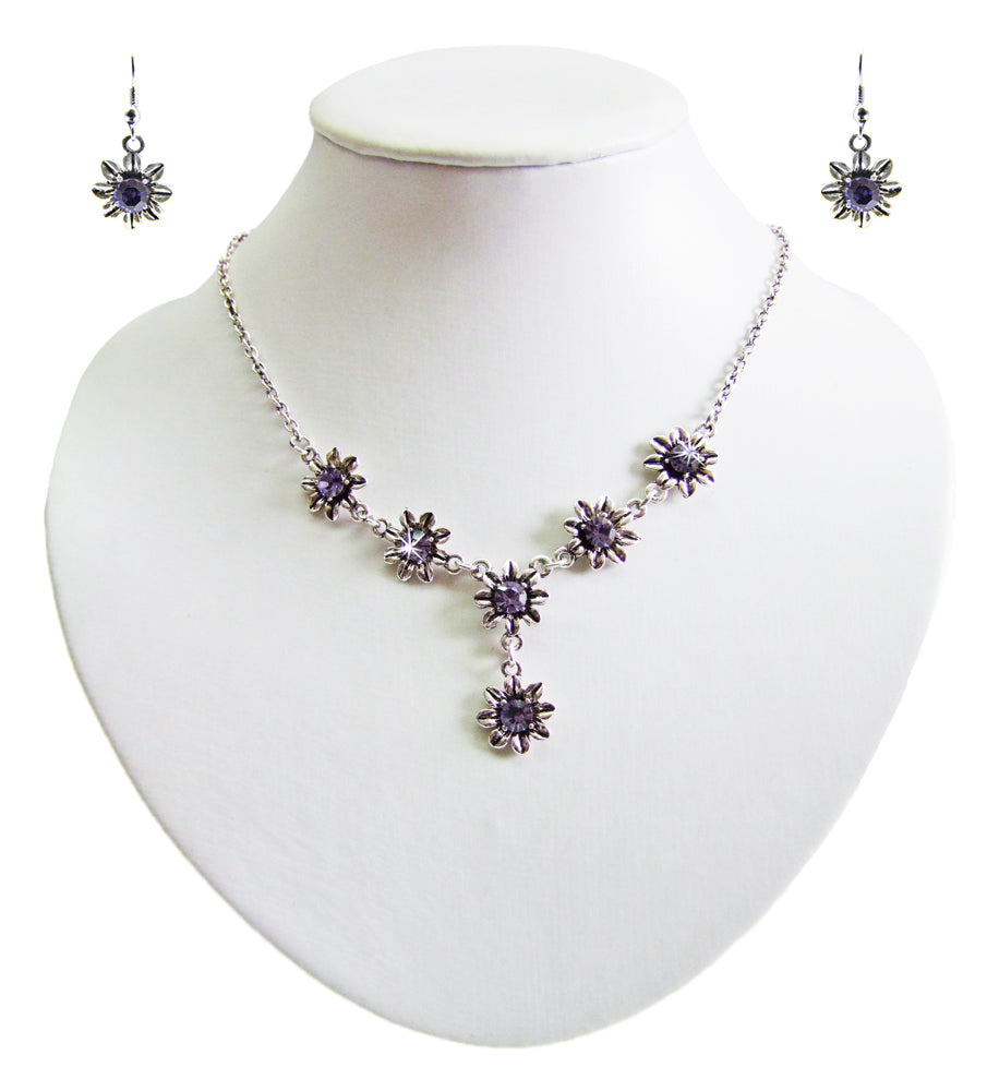 das-kost-mland-blumen-collier-mit-ohrh-ngern-lila-strass image 6