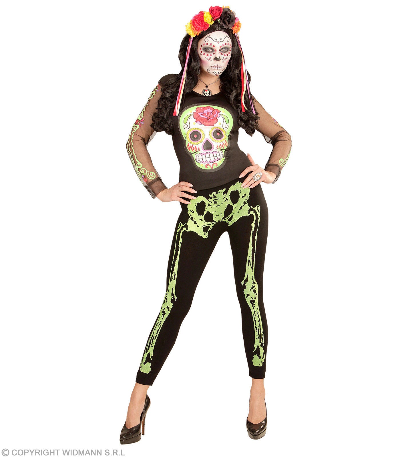 das-kost-mland-damen-skelett-leggings-schwarz-neongr-n-s-m image 4