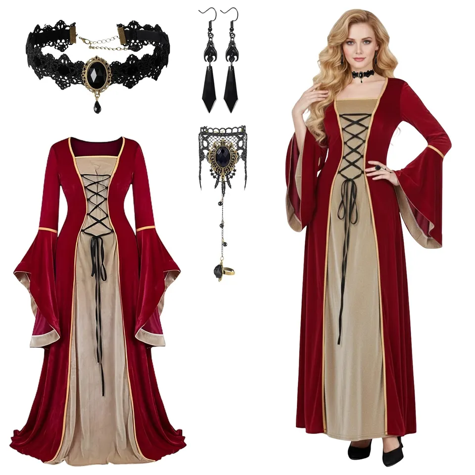 heitoyi-samtkleid-rot-mittelalter-kost-m-damen-samt image 1