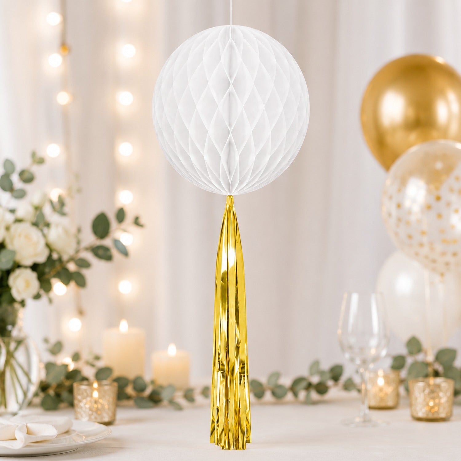 das-kost-mland-dekorationen-wabenball-wei-gold-quaste-papier image 2