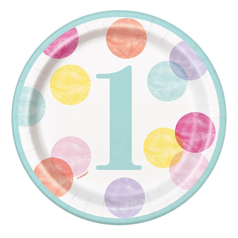 dots-rosa-1st-birthday-pappteller-18cm-teller-8st-punkte image 1