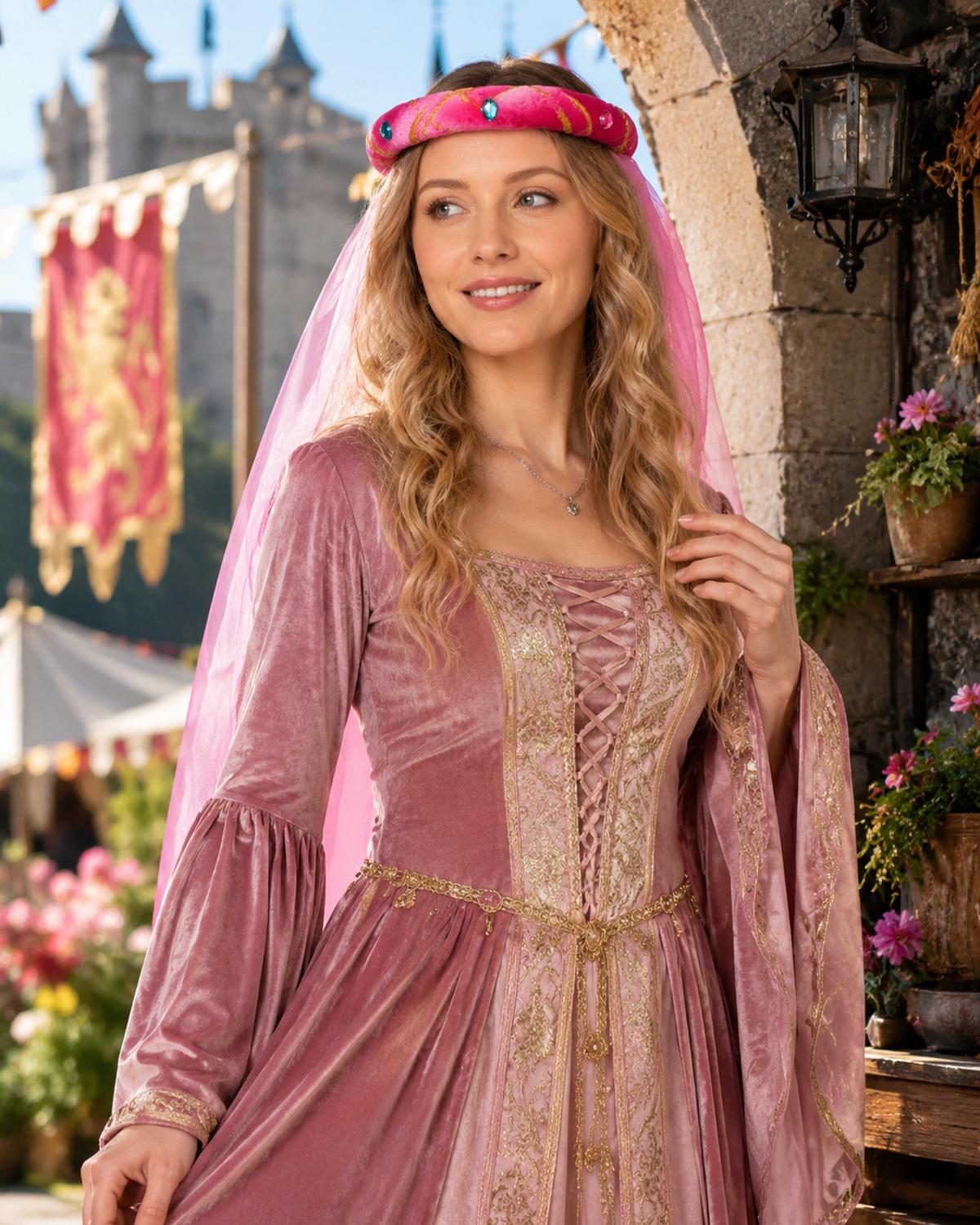 das-kost-mland-rosalin-mittelalter-haarband-schleier-haarreif-pink image 2