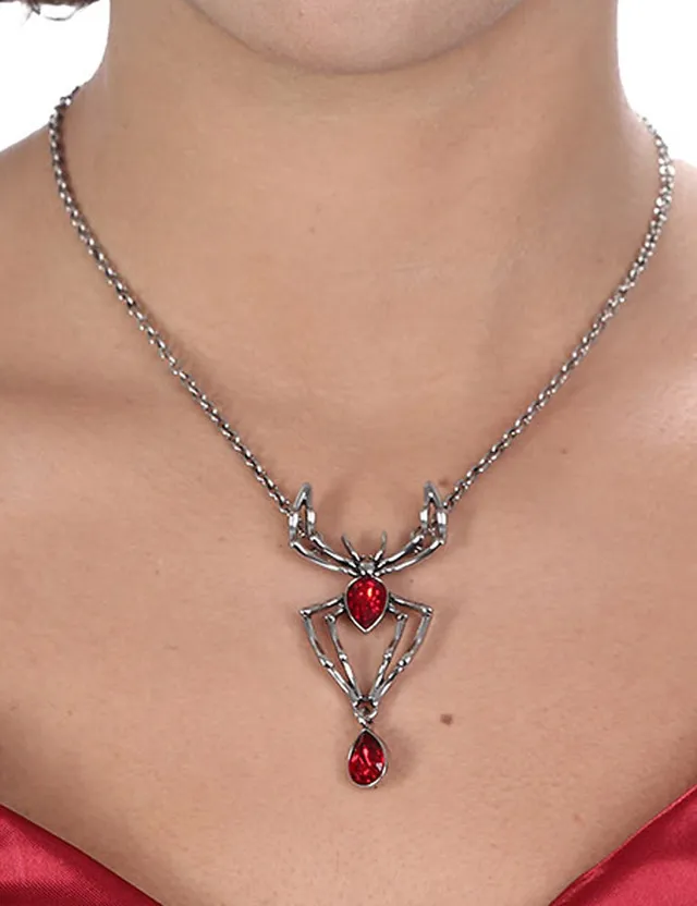 das-kost-mland-accessoires-halskette-spinne-roter-strass-silber-rot image 1