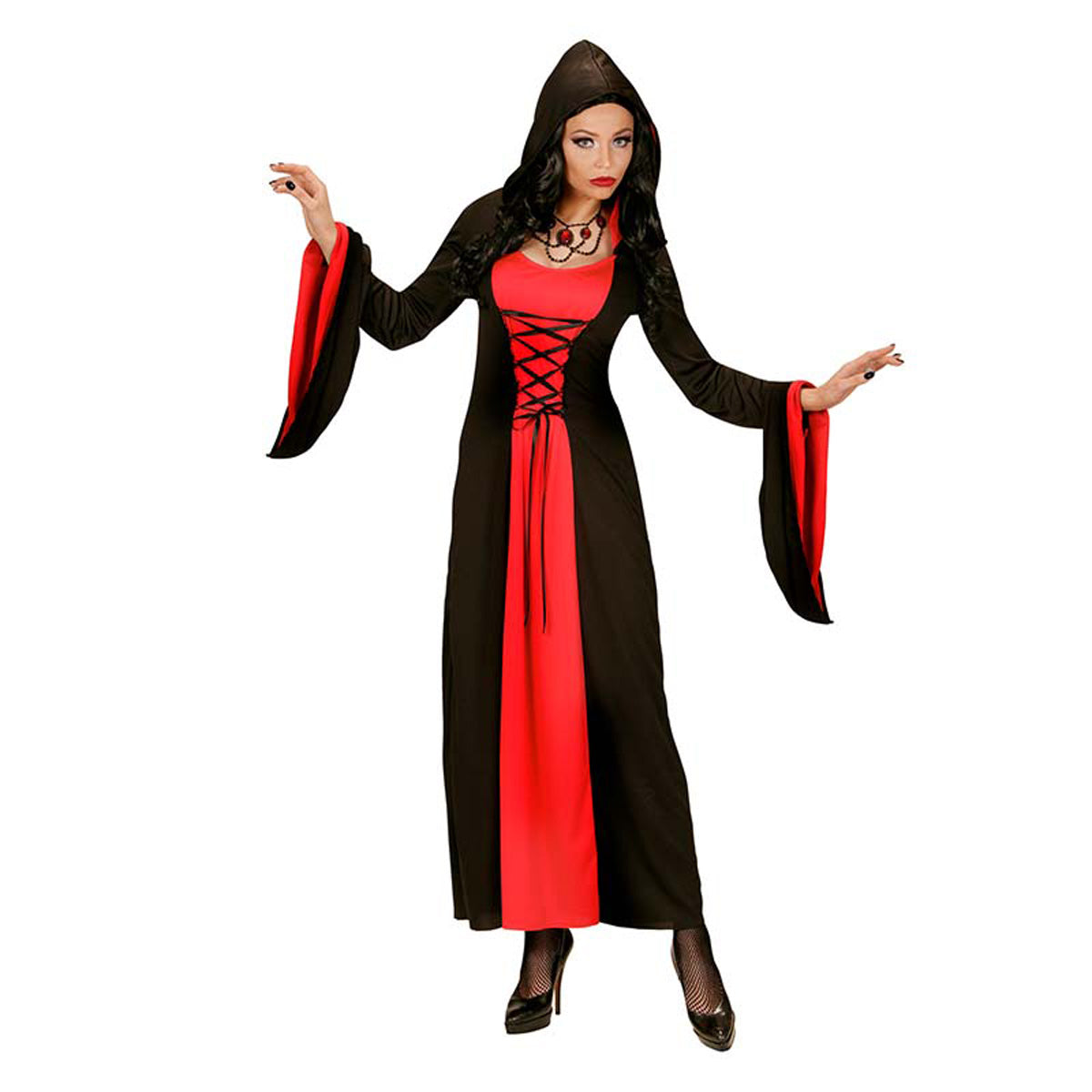 das-kost-mland-lady-gothic-kost-m-damen-rot-schwarz-mit-kapuze image 1