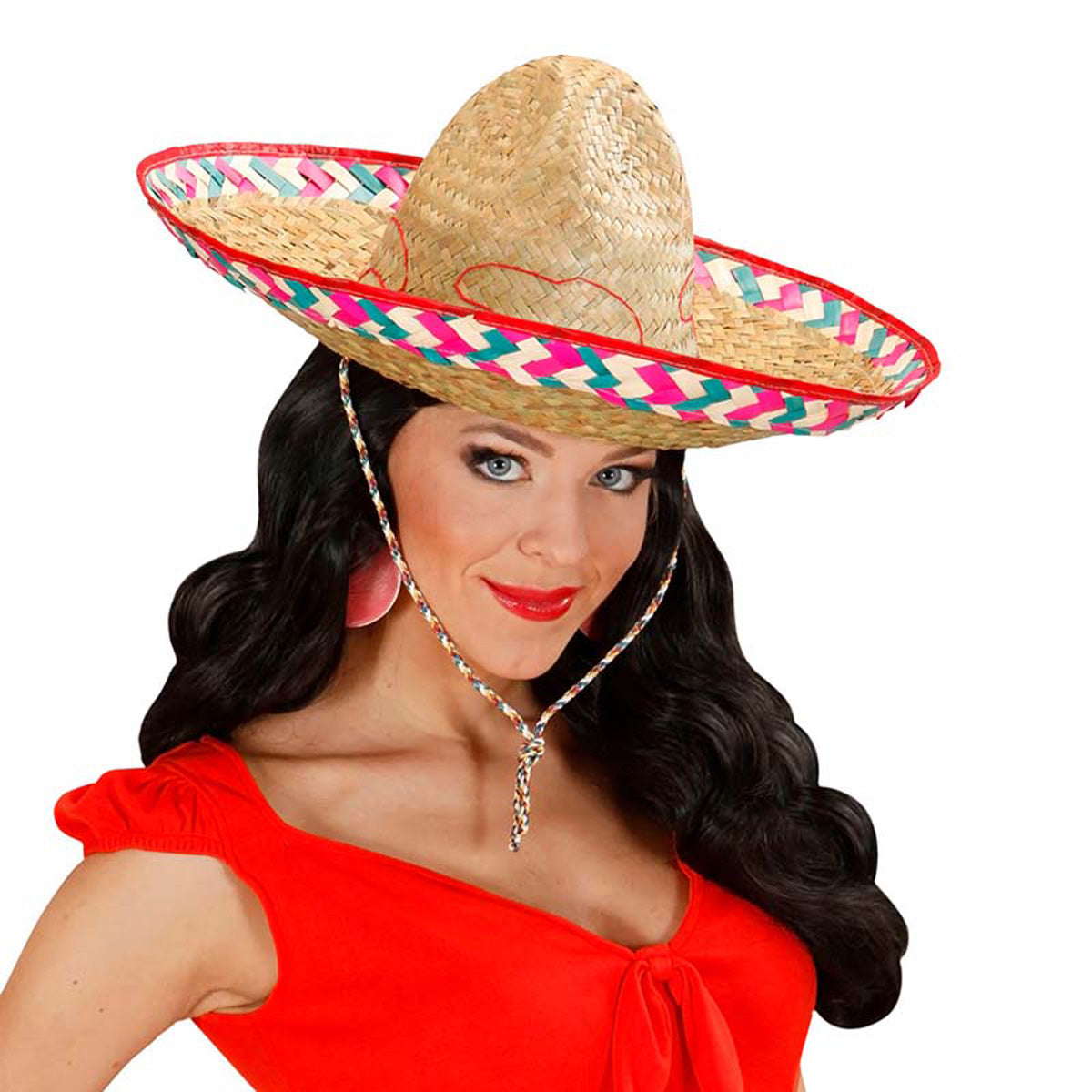 das-kost-mland-mexikanischer-sombrero-52cm-natur-bunt-partyhut image 2