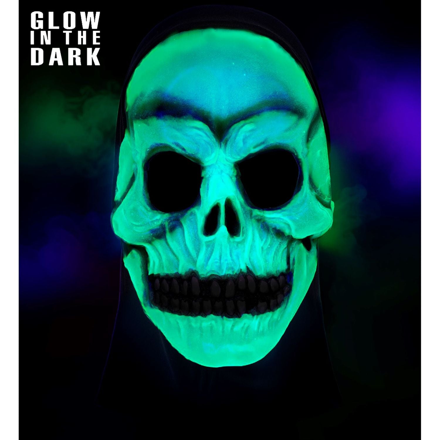 das-kost-mland-totenkopf-maske-kapuze-wei-schwarz-leuchtend image 2