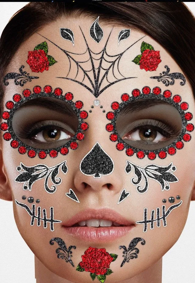 das-kost-mland-halloween-gesichts-tattoo-black-roses-set image 1