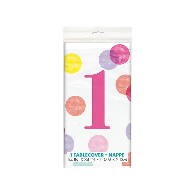 das-kost-mland-tischdecke-pvc-dots-rosa-1st-birthday-137x213cm image 1