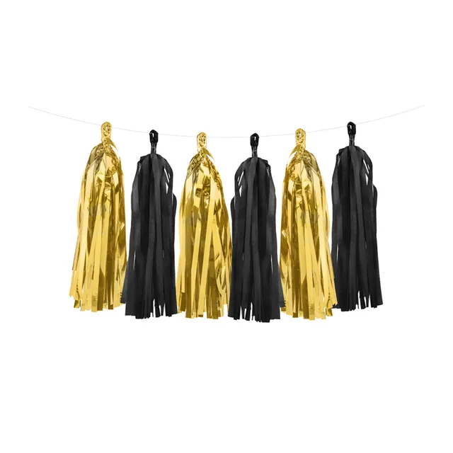 das-kost-mland-quasten-girlande-schwarz-gold-12-stk-200-cm image 1