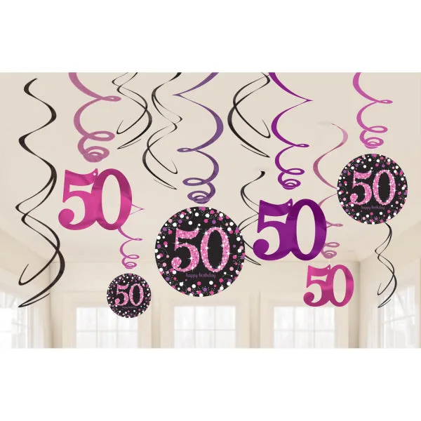 das-kost-mland-50-happy-birthday-deko-spiralen-pink-12-st-ck image 1