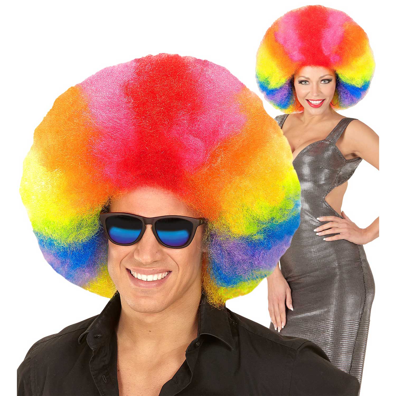 das-kost-mland-afro-per-cke-riesen-regenbogen-kunsthaar image 1