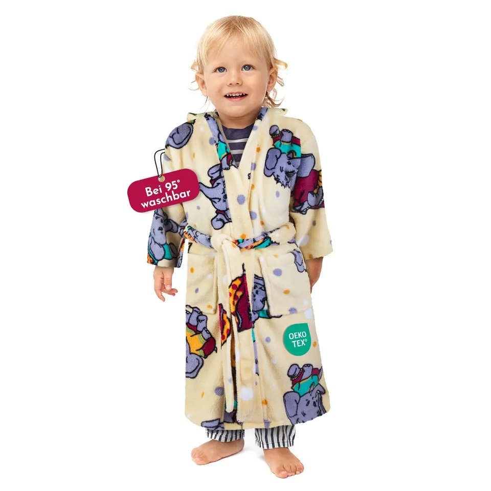 clinotest-kinderbademantel-fleece-elefant-gr-140-kapuze image 1