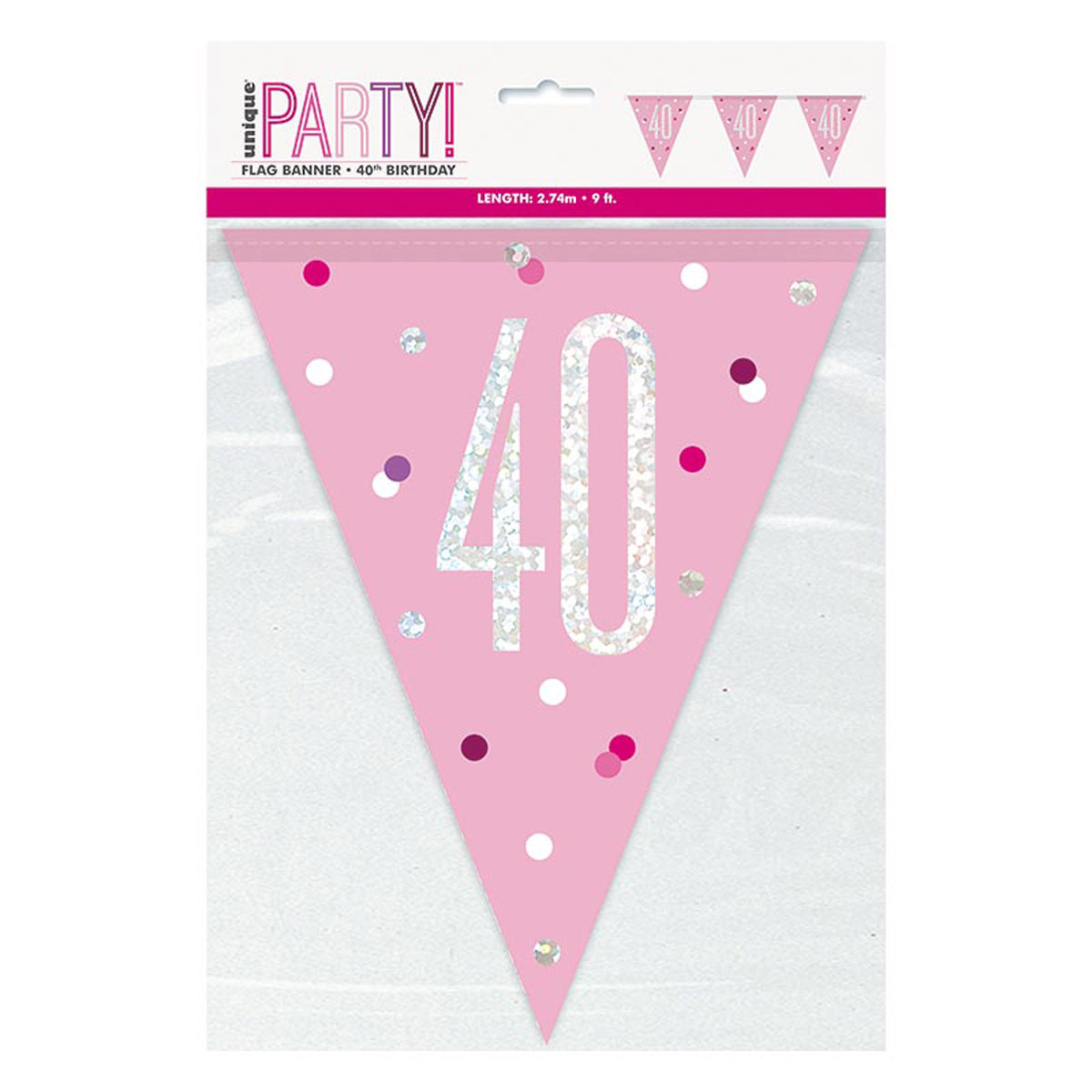 das-kost-mland-wimpelkette-glitz-40-pink-274-cm-40-geburtstag image 1